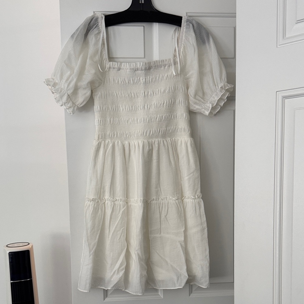 She + Sky White Smocked Mini Dress